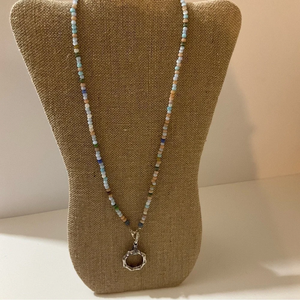 Hand Crafted Eyeglass Necklace Holder Gemstones Blue Beige Green Multi 26 inches